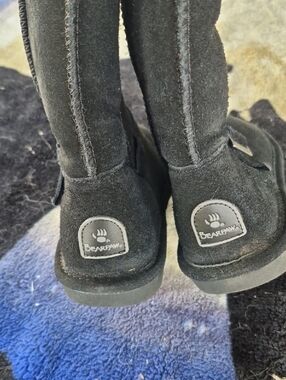 BearPaw Black Suede Mid-Calf Boots with Back Logo